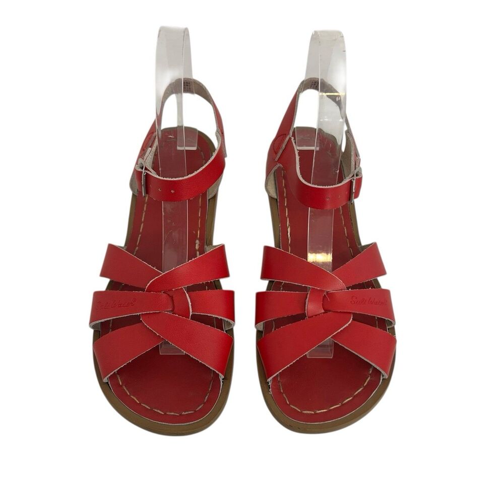 Salt Water Sandals Red Leather Strappy Youth Size 5 Adjustable Buckle - Picture 3 of 9